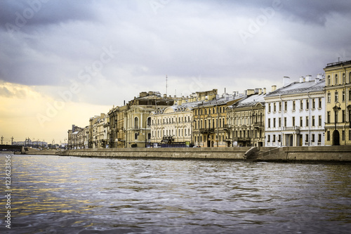 Autumn quay of the Neva River in Saint Petersburg, Russia.