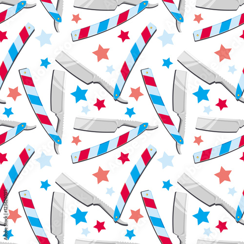 Straight razors. Seamless pattern with shaving tools. Vector clip art.