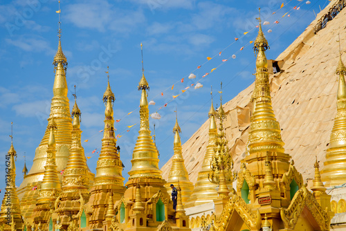Myanmer famous sacred place and tourist attraction landmark - Shwedagon Paya pagoda. Yangon  Myanmar