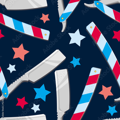 Straight razors. Seamless pattern with shaving tools. Vector clip art.