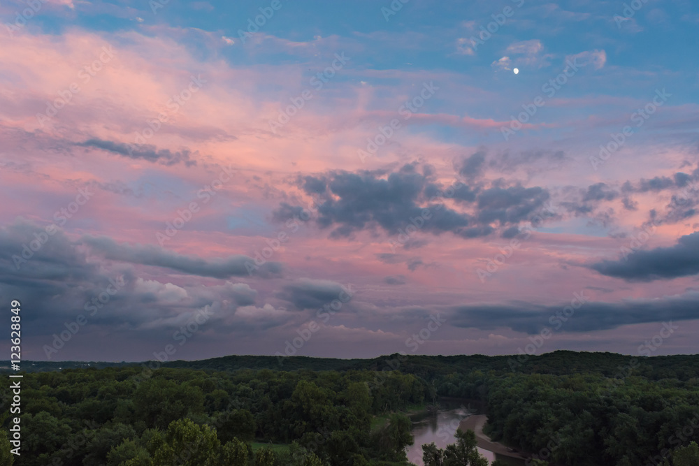 Beautiful sunset overlooking Castlewood Park near Saint Louis, Missouri.