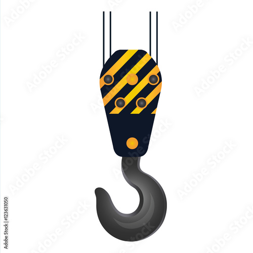 Crane lifting hook on wire rope icon. Hoist part for grabbing lo
