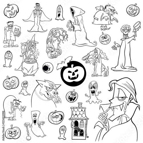 black and white Halloween set