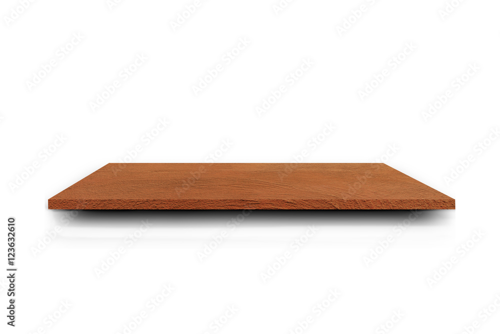 Empty top wooden shelves on white background Empty top wooden shelves on white background