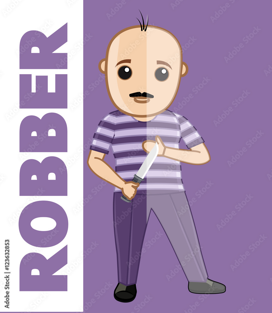 Young Cartoon Robber Character with Knife Young Cartoon Robber Character with Knife