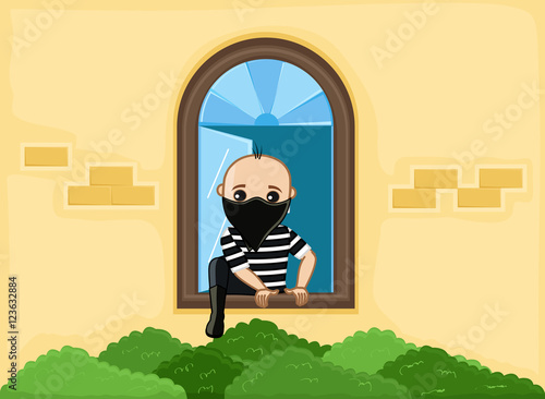 Balaclava Robber Trying to Escape from House Window