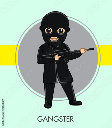 Robber with Gun in Black Suit