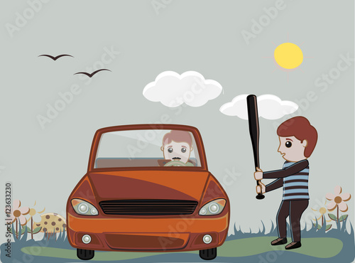 A Man Trying to Hit a Car Driver