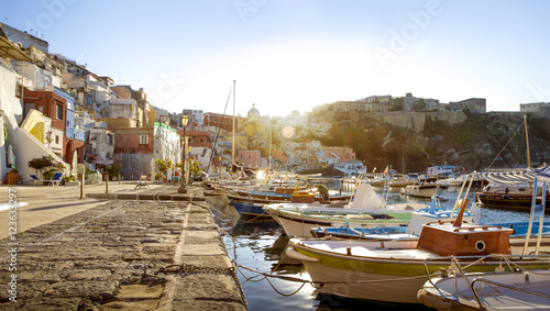 Corricella village on Procida island in Italy