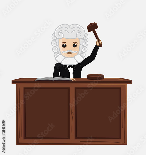 Judge Giving Verdict By Hitting Mallet At Desk