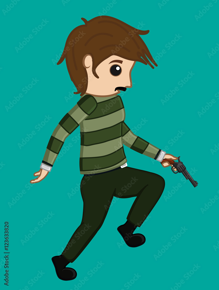Man running with gun against green background Man running with gun against green background