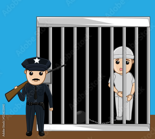 Guard Watching Prisoner Vector Concept