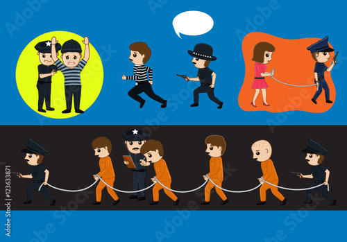 Police Arrested Criminals Vector Illustration
