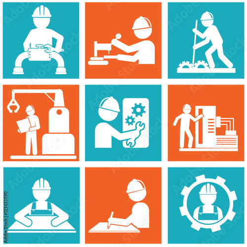 Vector flat construction icon set on colorful background