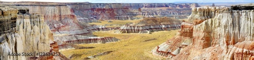 Fényképezés Stunning white striped sandstone hoodoos in Coal Mine Canyon near Tuba city, Ari