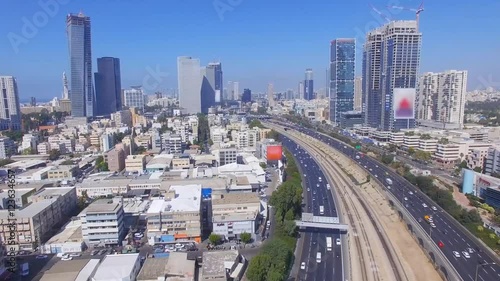 Wallpaper Mural Tel Aviv skyline - Aerial footage of Tel Aviv's center with Ayalon freeway Torontodigital.ca