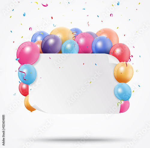 Colorful birthday balloon with confetti