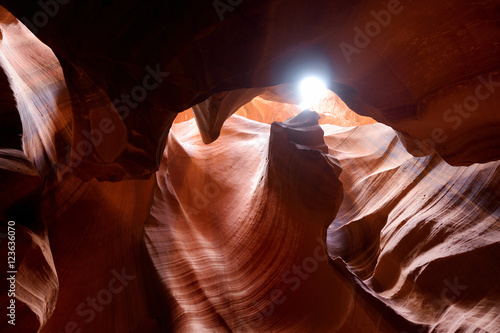 Glowing colors of Upper Antelope Canyon, the famous slot canyon in Navajo reservation near Page, Arizona,