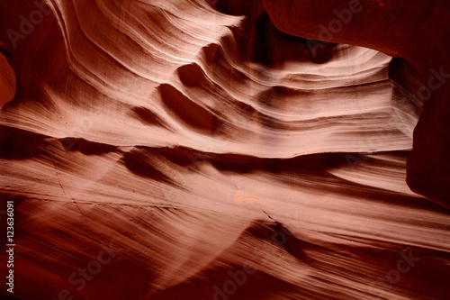 Glowing colors of Upper Antelope Canyon, the famous slot canyon in Navajo reservation near Page, Arizona,