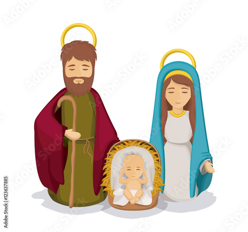 Mary and joseph with baby jesus icon. Holy family and merry christmas season theme. Colorful design. Vector illustration