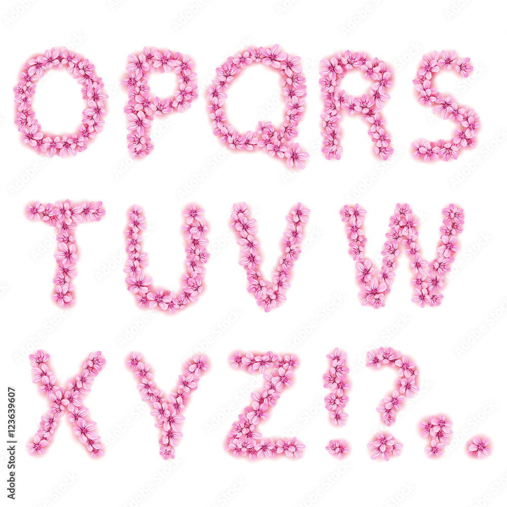 Vector pink flowers of sakura alphabet floral font pt2