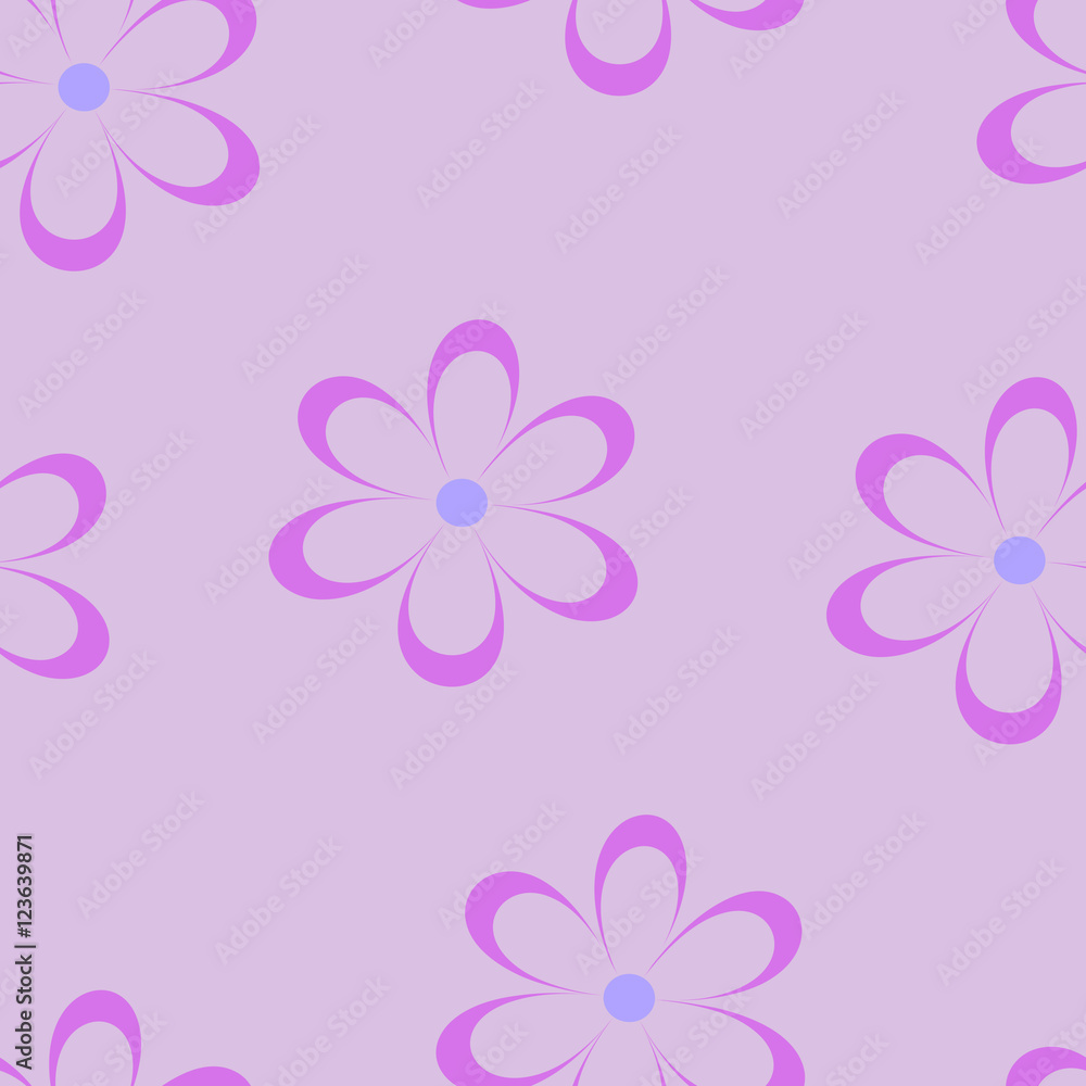 Seamless pattern. Vector illustration with flowers. Vintage floral print. Field of cute daisies. Textile design with chamomiles on purple background. Spring or summer romantic template.Surface texture