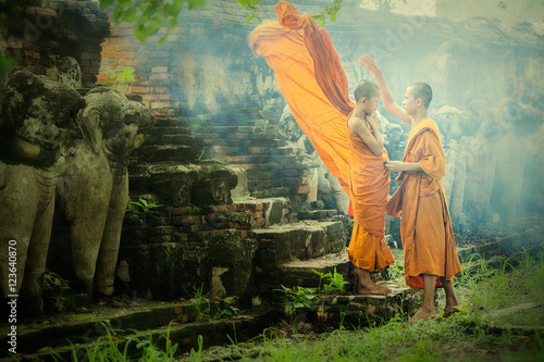 Two Novices at Ayutthaya Historical Park in Thailand