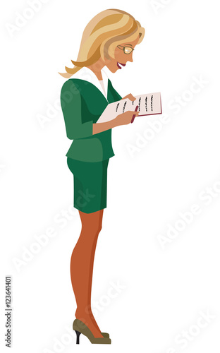 Woman-blonde in a business suit and glasses