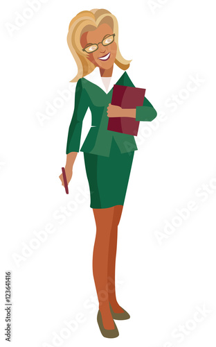 Woman-blonde in a business suit and glasses