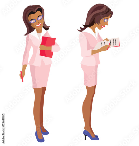 Woman in a business suit and glasses