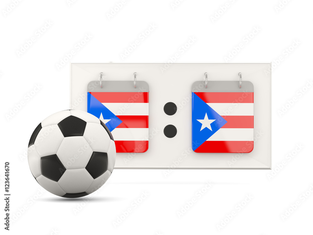 Naklejka premium Flag of puerto rico, football with scoreboard