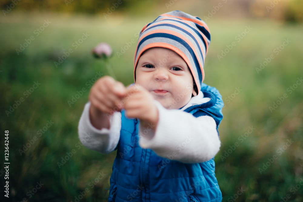 little boy in blue in the autumn forest little boy in blue in the autumn forest