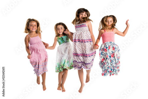 Group of little girls jumping