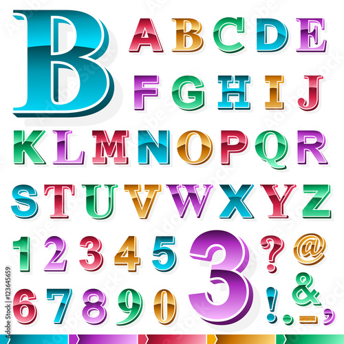 Complete set of colored alphabet and numbers