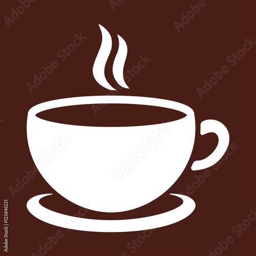 cup of coffee tea hot drink white vector icon on brown backgroun