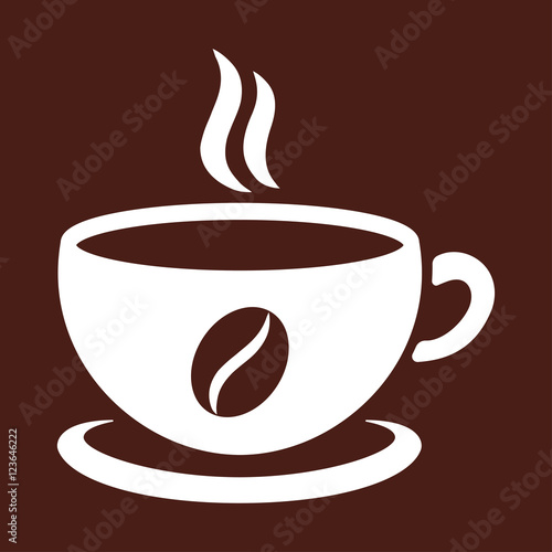 cup of coffee tea hot drink white vector icon on brown backgroun