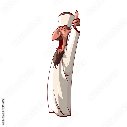 Colorful vector illustration of an angry, infuriated imam, screaming and shouting.