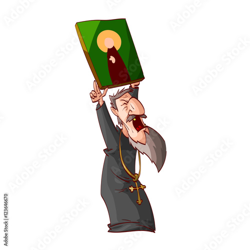 Cartoon illustration of an angry eastern orthodox priest or monk, holding an icon