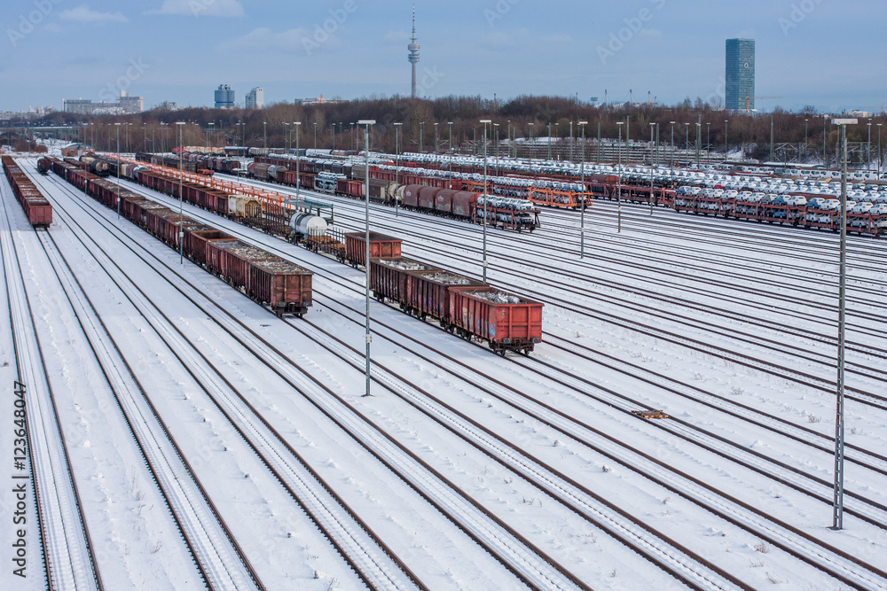 Fototapeta premium Rangierbahnhof München Nord im Winter