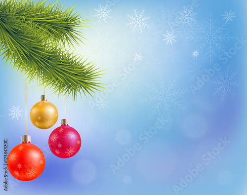 Christmas background with three colorful balls