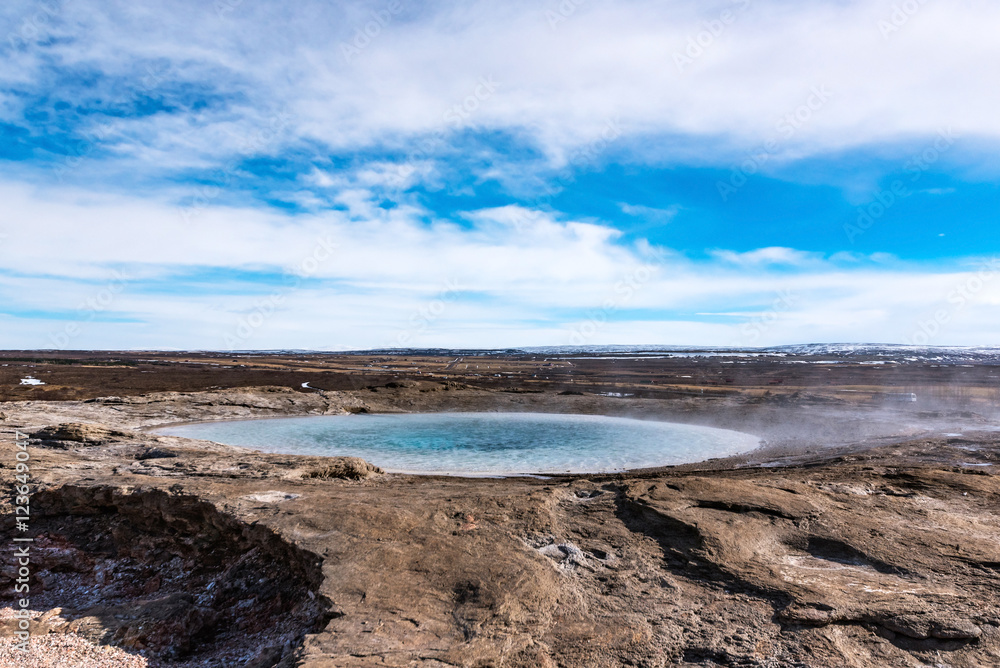 sleeping gush spring geysir at geothermal area Haukadalur, iceland sleeping gush spring geysir at geothermal area Haukadalur, iceland