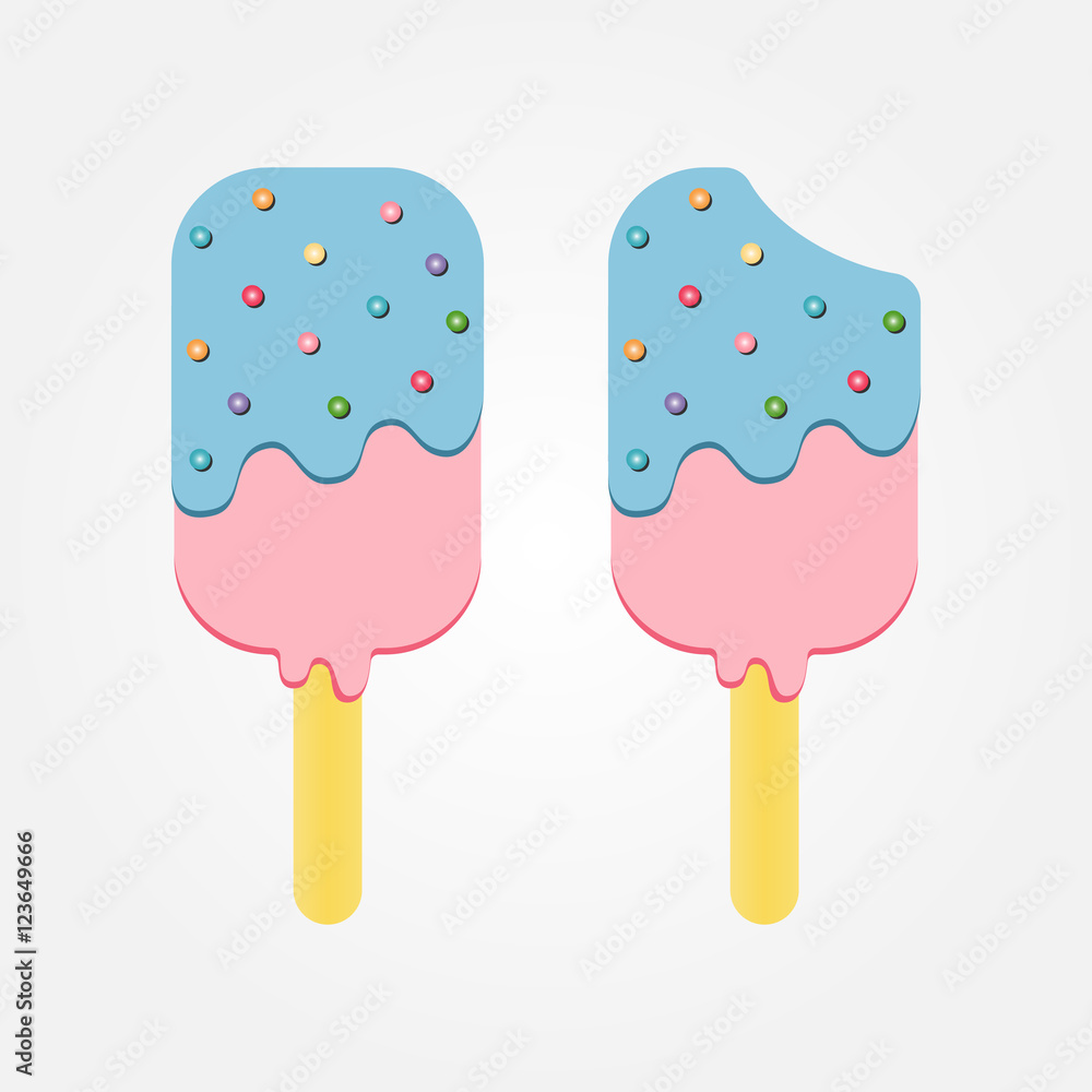 Ice Cream Dessert on a Wooden Stick. Ice Cream on White Background.
