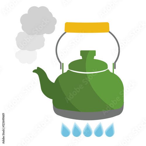 Kettle boils with water flat style vector illustration. Kitchen utensils stock illustration.
