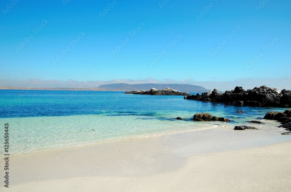 Panoramic view onto the ocean at the beach in Bahia Inglesa in Chile, South America