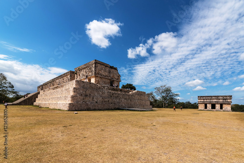 panoramic view of Governor's Palace at ancient mayan uxmal ruins, mexico
