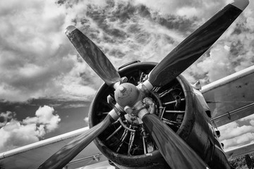 Acrylglasbilder Alte Flugzeuge Altes Flugzeug in Schwarzweiß  © dechevm