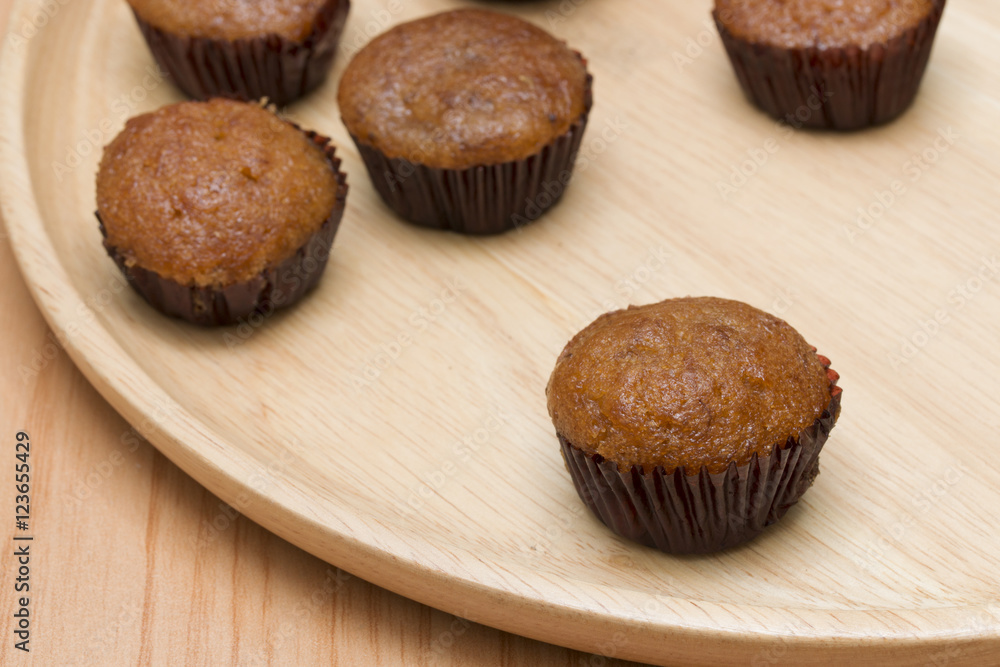 banana cake on the wooden plate