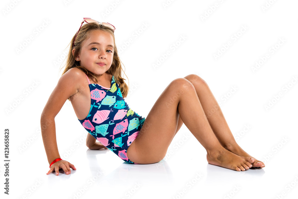 Little cute girl in swimwear Stock Photo