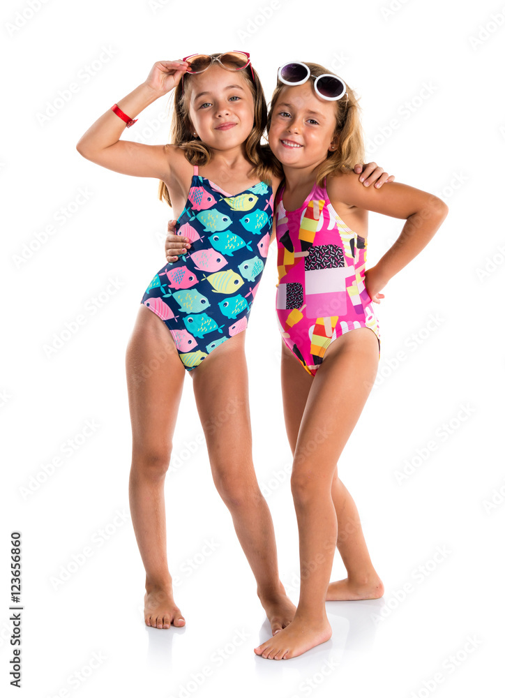 Little cute girls in swimwear Stock Photo