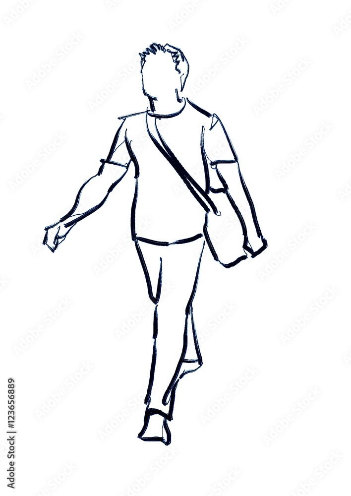 Sketch old man with stick walking outdoor Vector Image